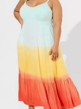 Torrid Size 3X Maxi Dress Super Soft Tiered Ombre Dip Dye Pastel Summer Sunset